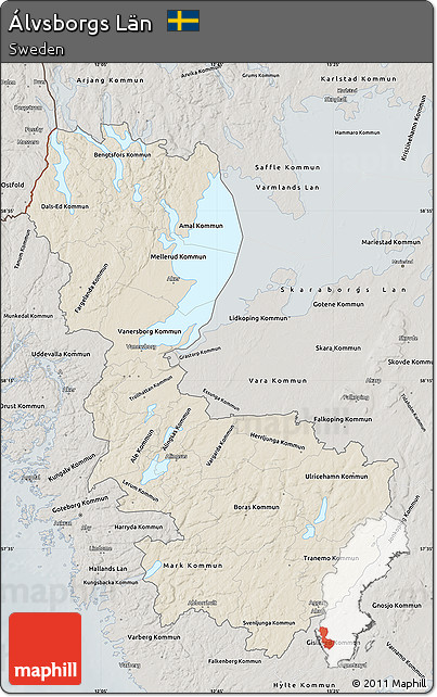 Shaded Relief Map of Álvsborgs Län, semi-desaturated