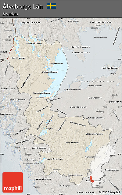 Shaded Relief Map of Álvsborgs Län, semi-desaturated