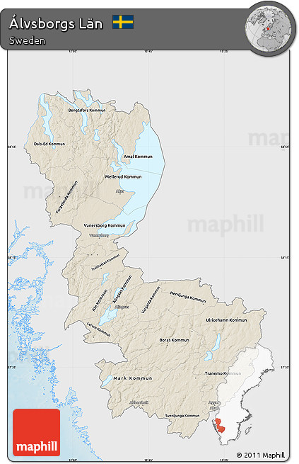 Shaded Relief Map of Álvsborgs Län, single color outside