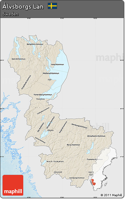 Shaded Relief Map of Álvsborgs Län, single color outside