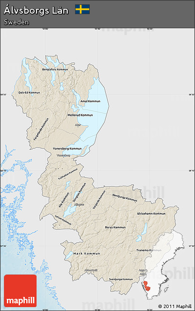 Shaded Relief Map of Álvsborgs Län, single color outside