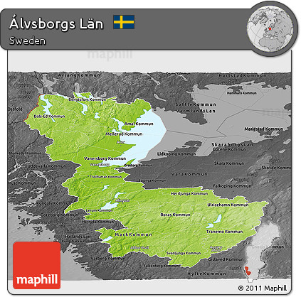 Physical Panoramic Map of Álvsborgs Län, darken, desaturated
