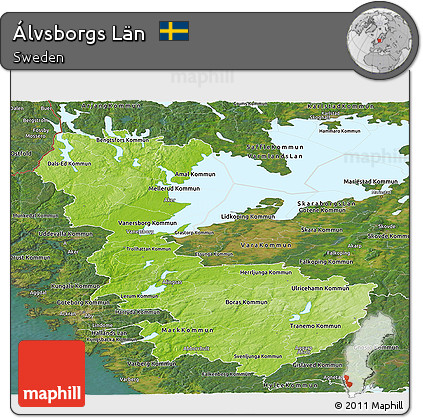 Physical Panoramic Map of Álvsborgs Län, satellite outside