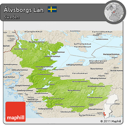 Physical Panoramic Map of Álvsborgs Län, shaded relief outside
