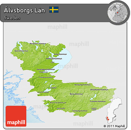 Physical Panoramic Map of Álvsborgs Län, single color outside