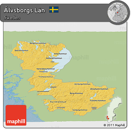 Savanna Style Panoramic Map of Álvsborgs Län, single color outside