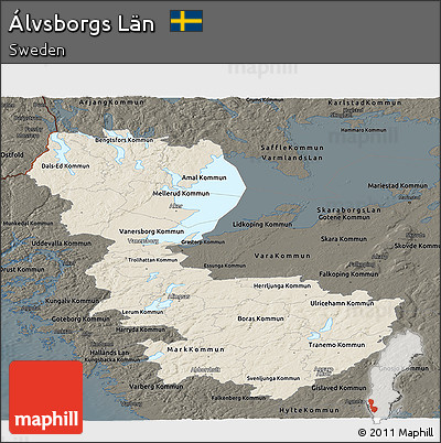 Shaded Relief Panoramic Map of Álvsborgs Län, darken