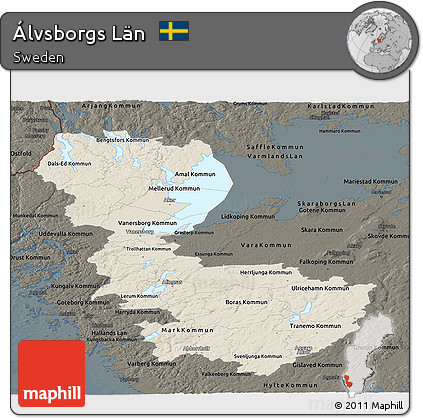 Shaded Relief Panoramic Map of Álvsborgs Län, darken