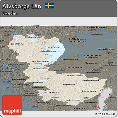 Shaded Relief Panoramic Map of Álvsborgs Län, darken