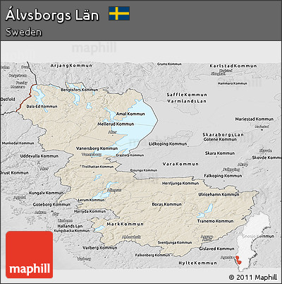 Shaded Relief Panoramic Map of Álvsborgs Län, desaturated
