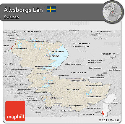 Shaded Relief Panoramic Map of Álvsborgs Län, desaturated