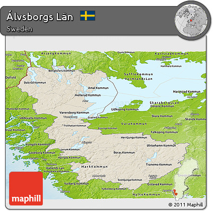 Shaded Relief Panoramic Map of Álvsborgs Län, physical outside