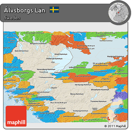 Shaded Relief Panoramic Map of Álvsborgs Län, political outside