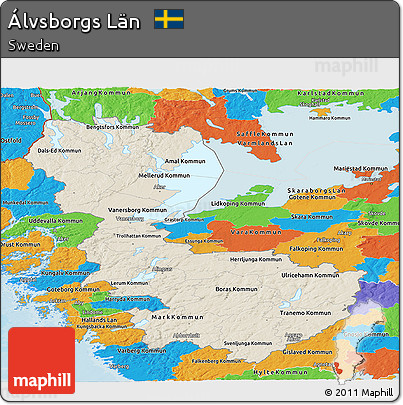 Shaded Relief Panoramic Map of Álvsborgs Län, political outside