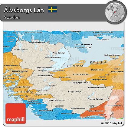 Shaded Relief Panoramic Map of Álvsborgs Län, political shades outside