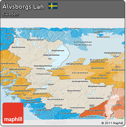 Shaded Relief Panoramic Map of Álvsborgs Län, political shades outside