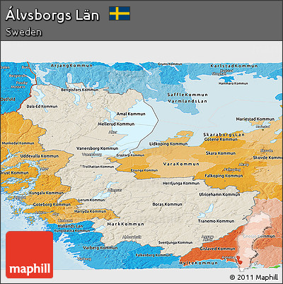 Shaded Relief Panoramic Map of Álvsborgs Län, political shades outside