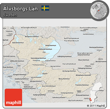 Shaded Relief Panoramic Map of Álvsborgs Län, semi-desaturated