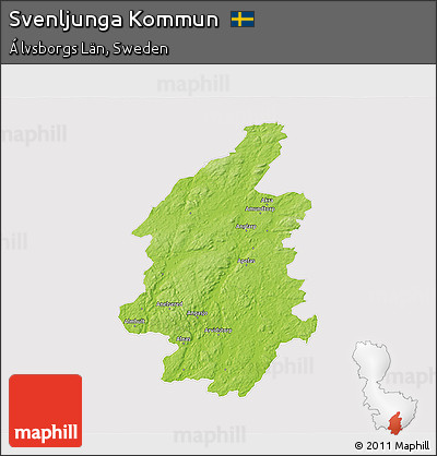 Physical 3D Map of Svenljunga Kommun, cropped outside