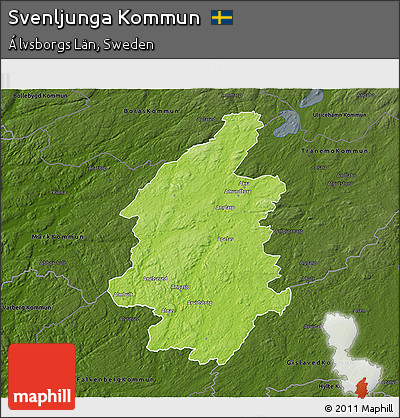 Physical 3D Map of Svenljunga Kommun, darken