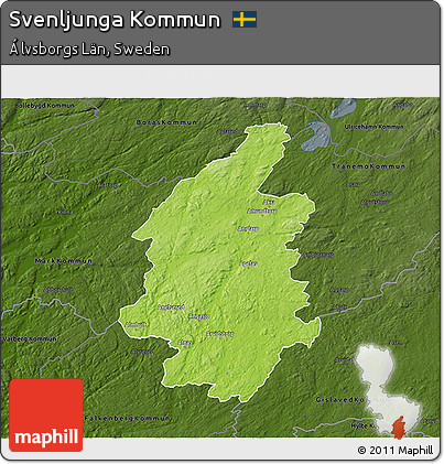Physical 3D Map of Svenljunga Kommun, darken