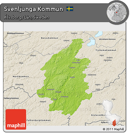 Physical 3D Map of Svenljunga Kommun, shaded relief outside