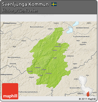 Physical 3D Map of Svenljunga Kommun, shaded relief outside