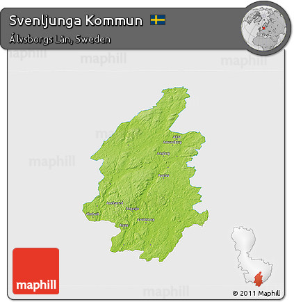 Physical 3D Map of Svenljunga Kommun, single color outside