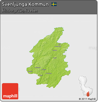 Physical 3D Map of Svenljunga Kommun, single color outside