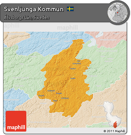 Political 3D Map of Svenljunga Kommun, lighten