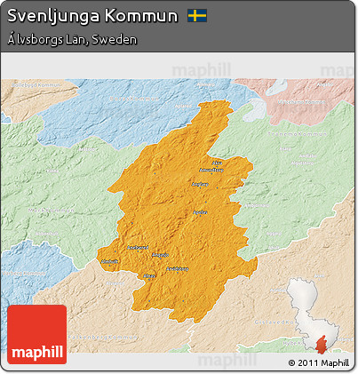 Political 3D Map of Svenljunga Kommun, lighten