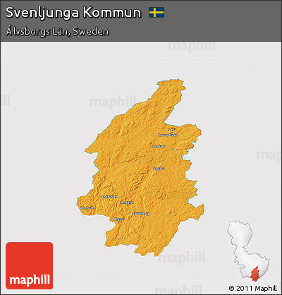 Political 3D Map of Svenljunga Kommun, single color outside