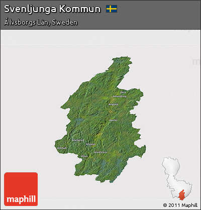 Satellite 3D Map of Svenljunga Kommun, cropped outside