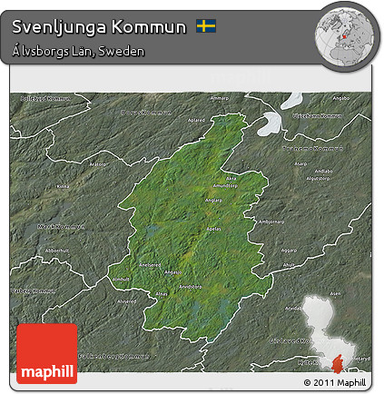 Satellite 3D Map of Svenljunga Kommun, semi-desaturated