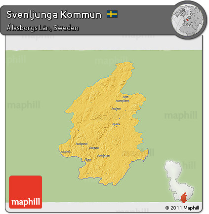 Savanna Style 3D Map of Svenljunga Kommun, single color outside