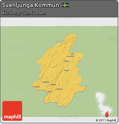 Savanna Style 3D Map of Svenljunga Kommun, single color outside