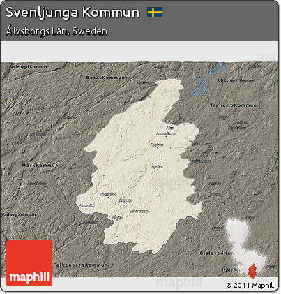 Shaded Relief 3D Map of Svenljunga Kommun, darken