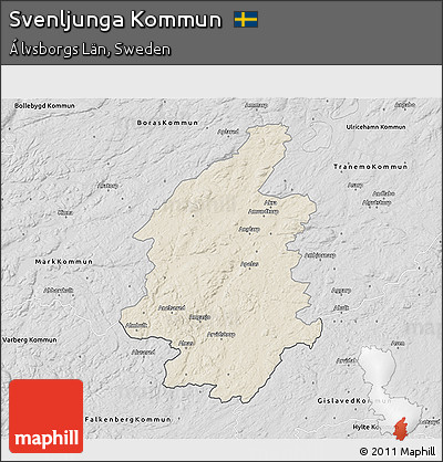 Shaded Relief 3D Map of Svenljunga Kommun, desaturated