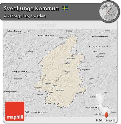 Shaded Relief 3D Map of Svenljunga Kommun, desaturated