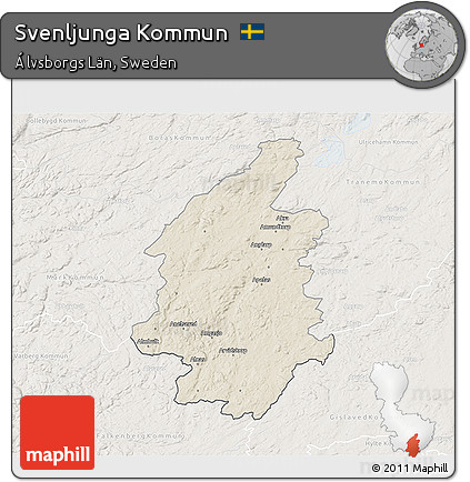Shaded Relief 3D Map of Svenljunga Kommun, lighten