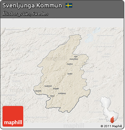 Shaded Relief 3D Map of Svenljunga Kommun, lighten