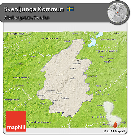 Shaded Relief 3D Map of Svenljunga Kommun, physical outside