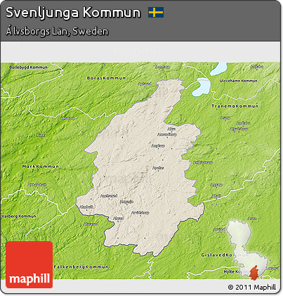 Shaded Relief 3D Map of Svenljunga Kommun, physical outside