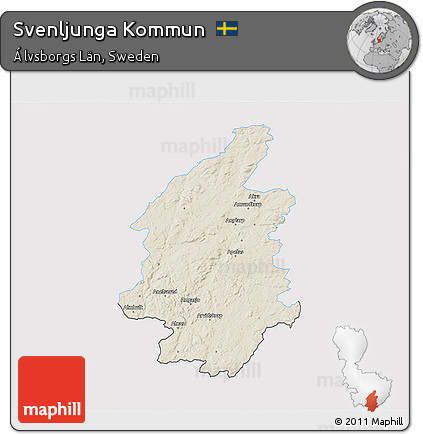 Shaded Relief 3D Map of Svenljunga Kommun, single color outside
