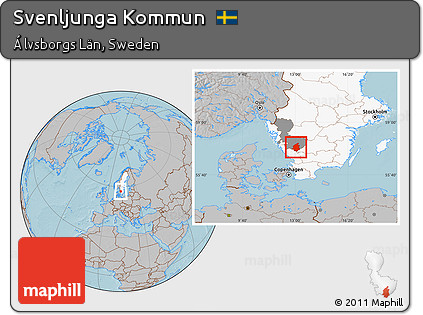 Gray Location Map of Svenljunga Kommun, highlighted country, highlighted parent region, hill shading