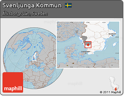 Gray Location Map of Svenljunga Kommun, highlighted country, highlighted parent region, hill shading