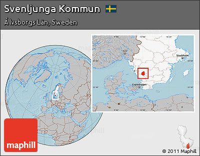 Gray Location Map of Svenljunga Kommun, highlighted country, hill shading