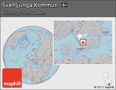 Gray Location Map of Svenljunga Kommun, highlighted parent region, hill shading