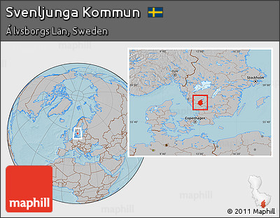 Gray Location Map of Svenljunga Kommun, hill shading