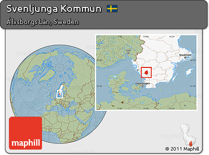 Savanna Style Location Map of Svenljunga Kommun, highlighted country, hill shading